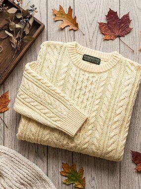 Robinsons Private Stock Vintage Cable Knit Sweater Cream Size L
